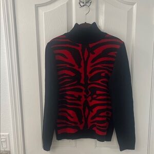 Nina Leonard Black and Red Turtleneck Sweater